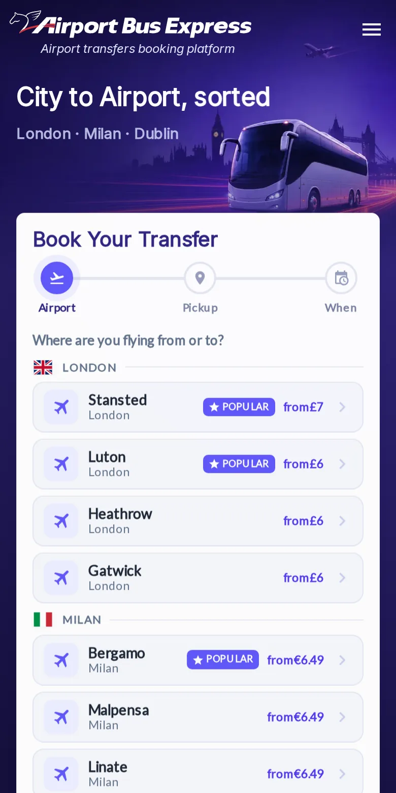 The same booking page on a phone